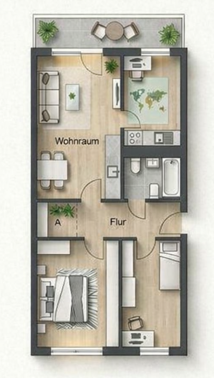 Grundriss einer 3-Zimmerwohnung